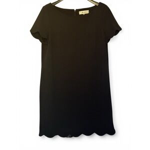 Black Dress Scallop Sleeves and Trim Size XL LBD Office Party Dress Minimalist